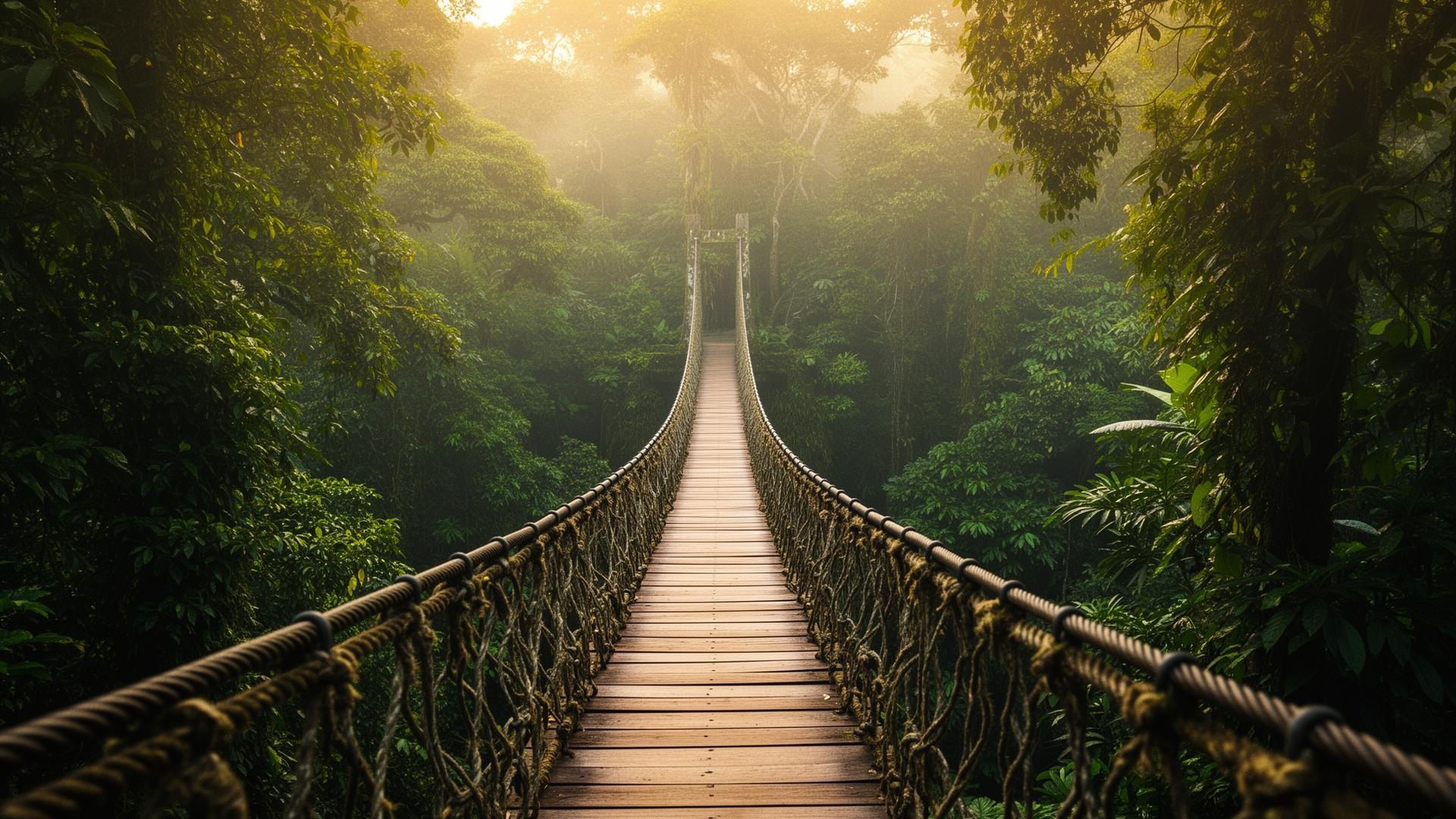 Hanging bridge through the Costa Rican jungle